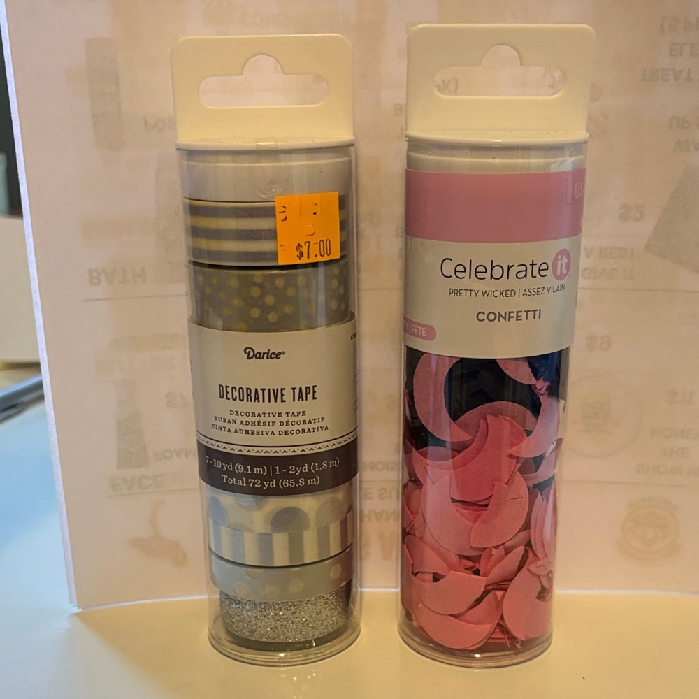 Darice Decorative Tape Set — Silver, Gray, Blue & Pink/black Confetti